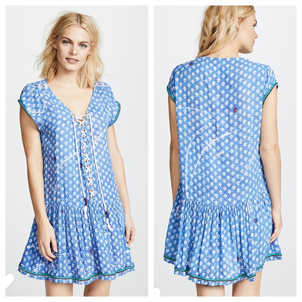 Poupette St Barth Lucy Blue Mini Dress Lace Up - Picture 1 of 8